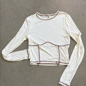 Aritzia Sunday Best Cream Ribbed Crop Blouse